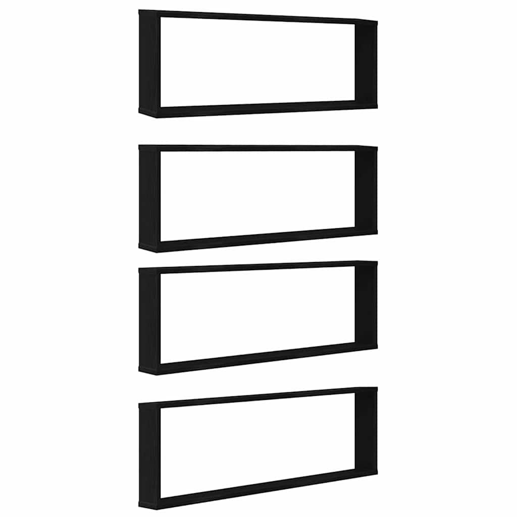 Mensole Parete Cubo 4 pz Rovere Nero 100x15x30 cm Multistrato | homemem39