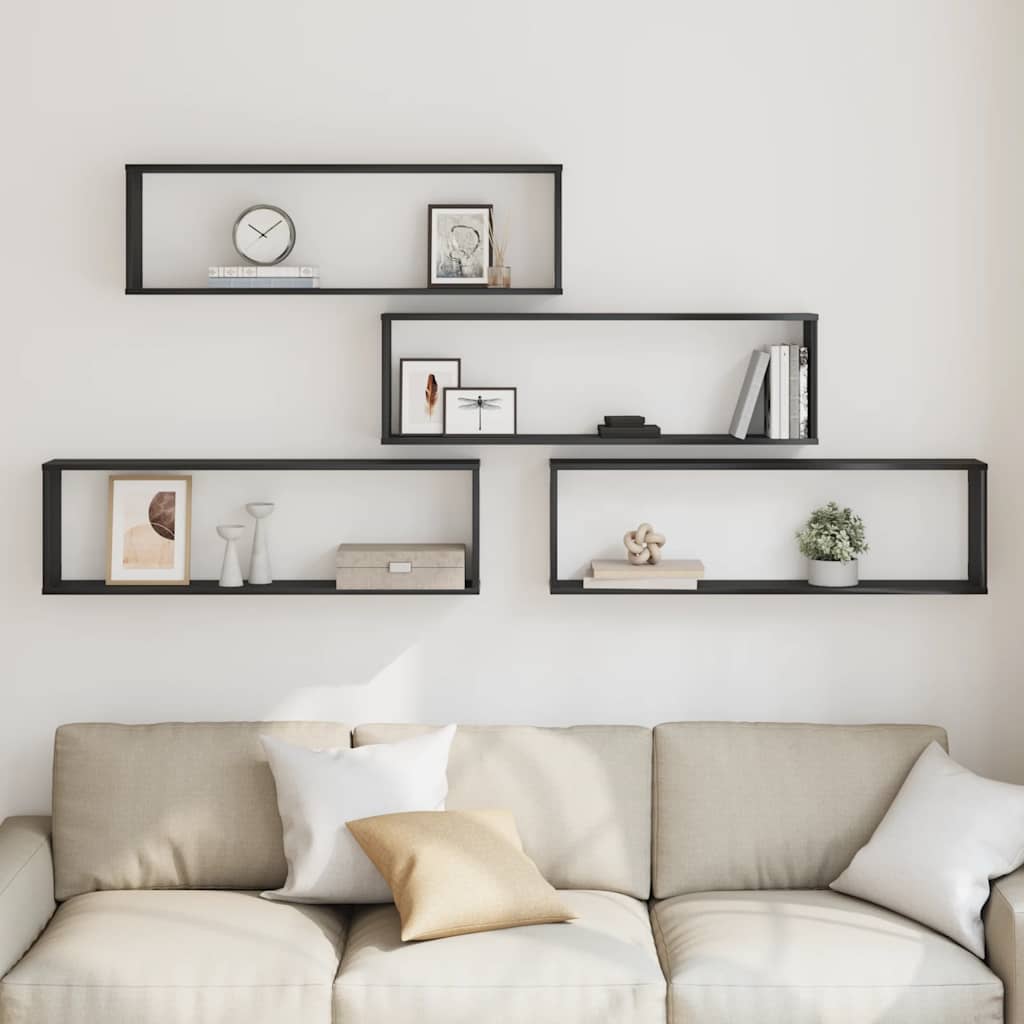 Mensole Parete Cubo 4 pz Rovere Nero 100x15x30 cm Multistrato | homemem39