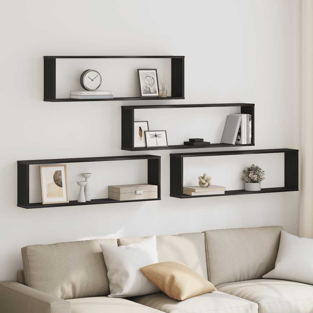 Mensole Parete Cubo 4 pz Rovere Nero 100x15x30 cm