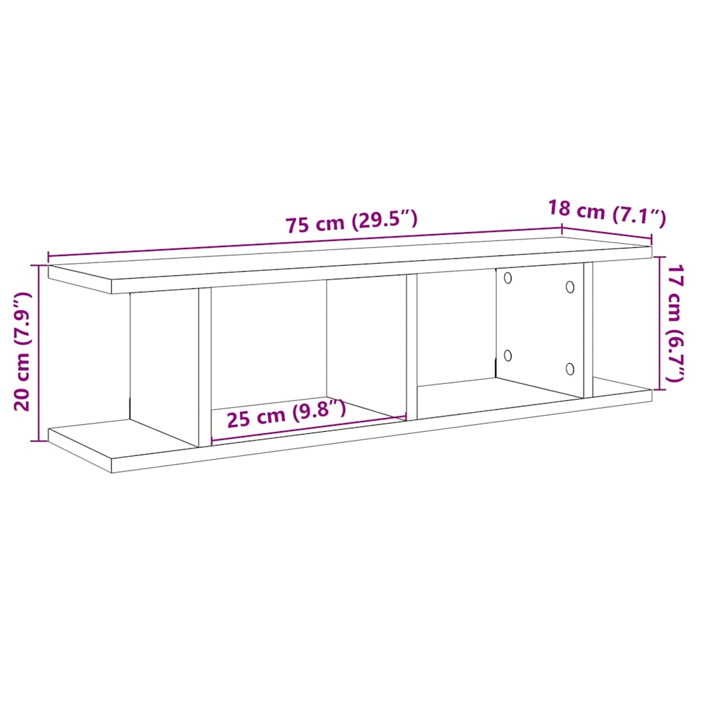 Mensole da Parete 2 pz Rovere Nero 75x18x20 cm in Truciolato | homemem39