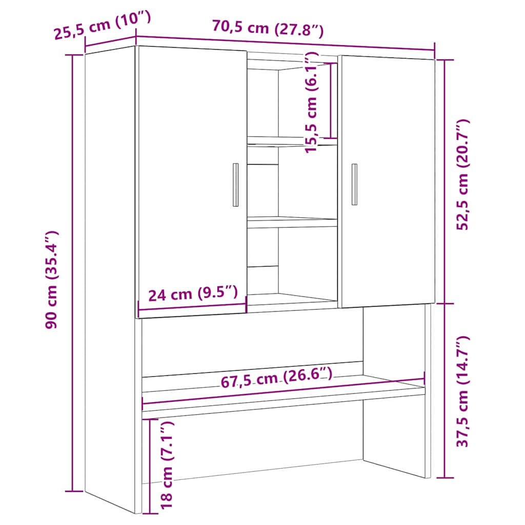Mobile per Lavatrice Rovere Nero 70,5x25,5x90 cm | homemem39