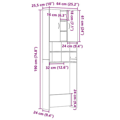 Mobile per Lavatrice Rovere Nero 64x25,5x190 cm | homemem39