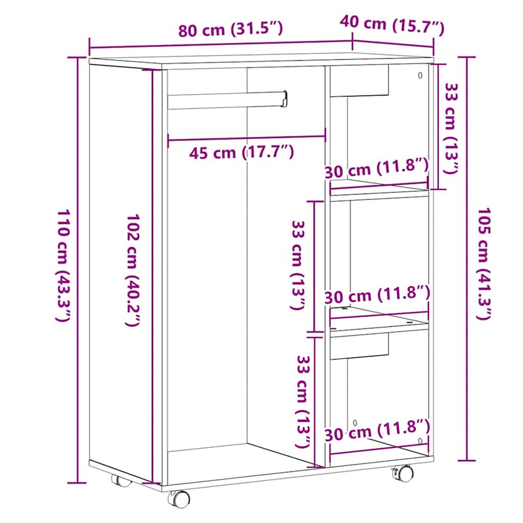 Armadio Rovere Rovere Nero 80x40x110 cm in Legno Multistrato - homemem39