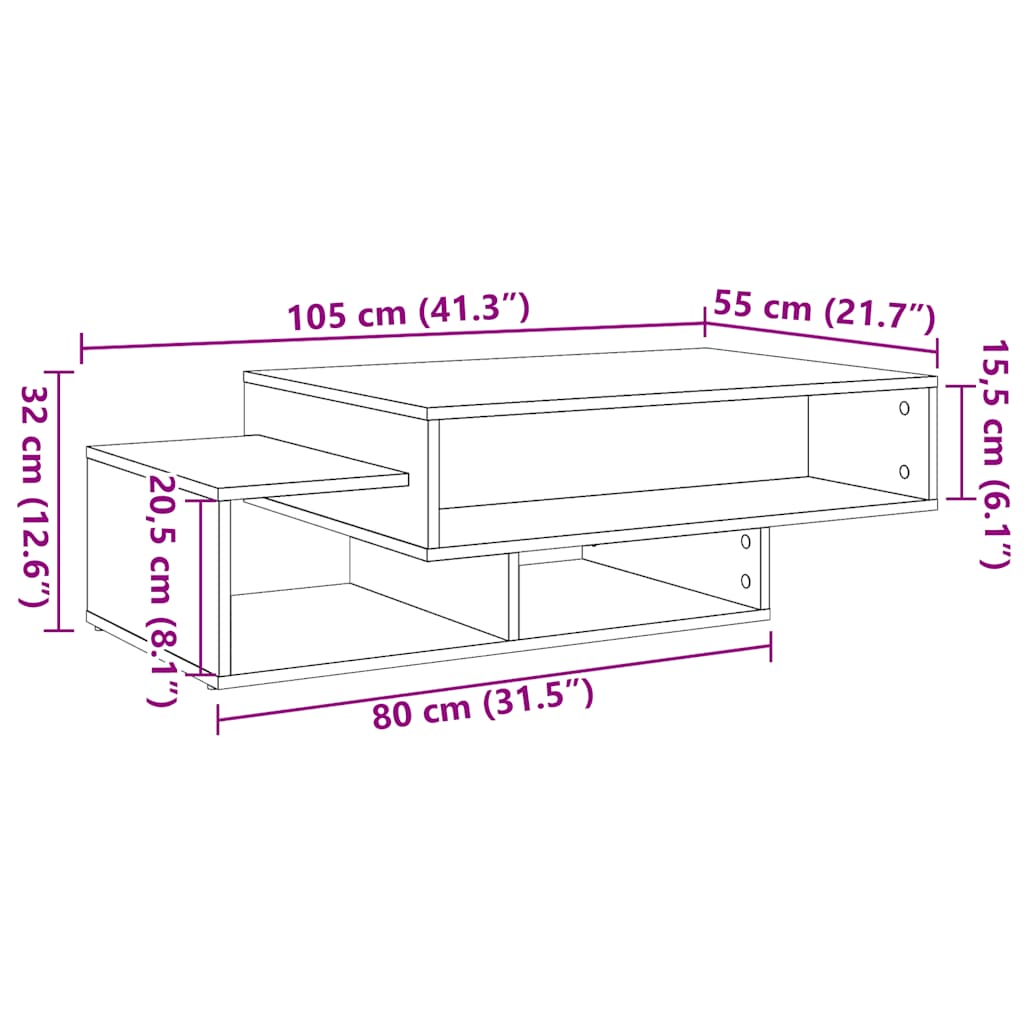 Tavolino Salotto Rovere Nero 105x55x32 cm Legno Multistrato | homemem39