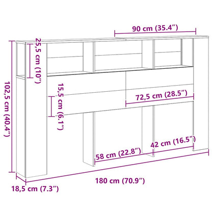 Testata del letto Rovere Nero 180 x 18,5 x 102,5 cm | homemem39