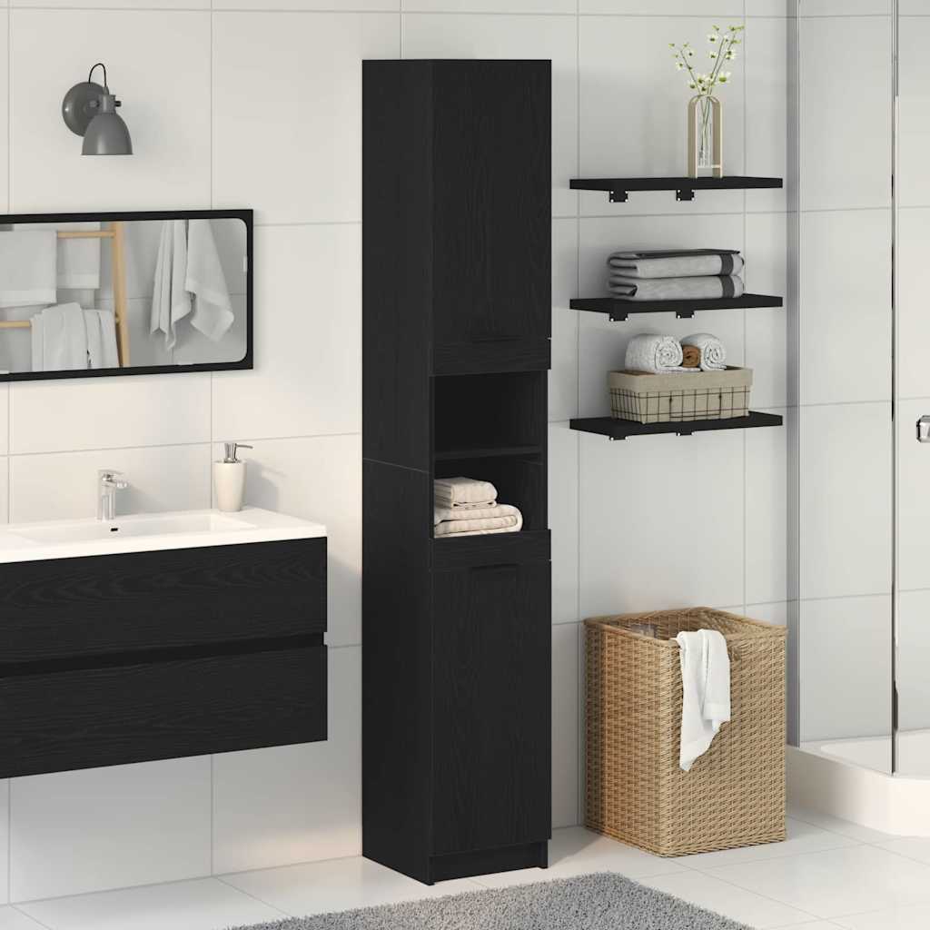 Mobile da Bagno con lo scaffale Rovere nero 32 x 34 x 188,5 cm