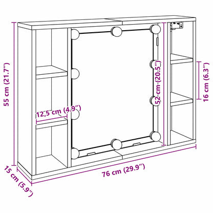 Mobiletto per specchio con specchio Rovere Nero 76 x 15 x 55 cm