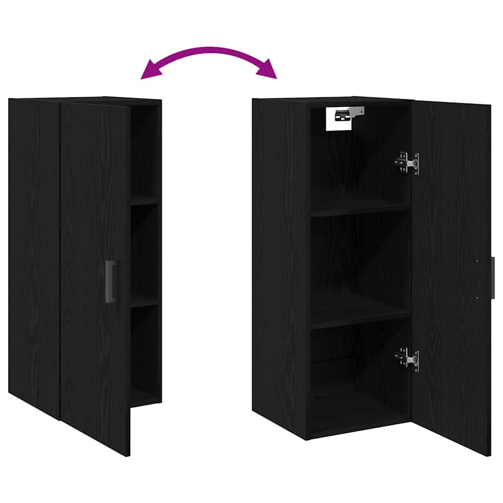 Mobiletto da Parete Rovere Nero 34,5x34x90 cm in Legno Massello - homemem39