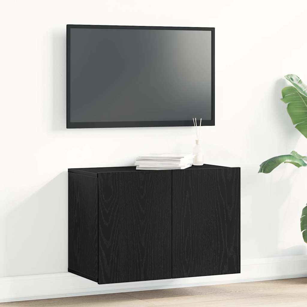 Mobile TV Rovere Nero 60x30x41 cm in Legno Massello