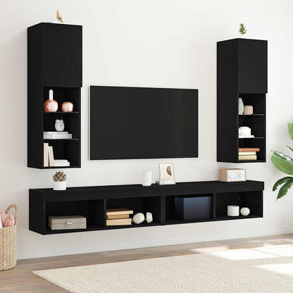 Set mobile TV con LED 2 pcs Rovere Nero 30,5 x 30 x 102 cm
