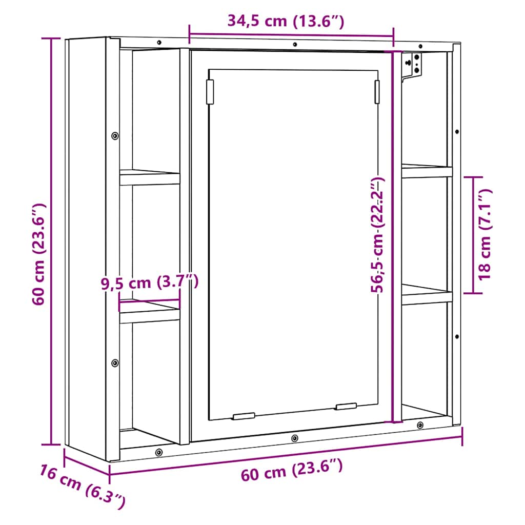Mobile Bagno Specchio Rovere Artigianale 60x16x60 cm Truciolato | homemem39
