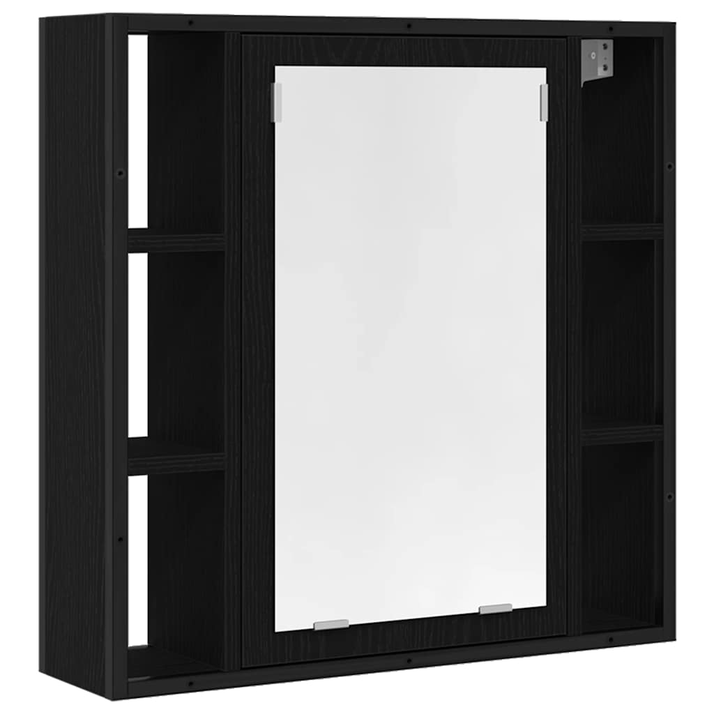 Mobiletto da bagno con specchio in rovere nero 60x16x60 cm