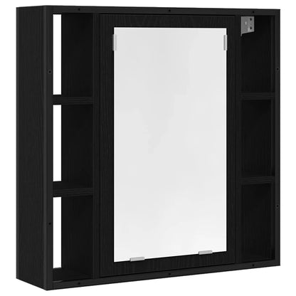 Mobiletto da bagno con specchio in rovere nero 60x16x60 cm