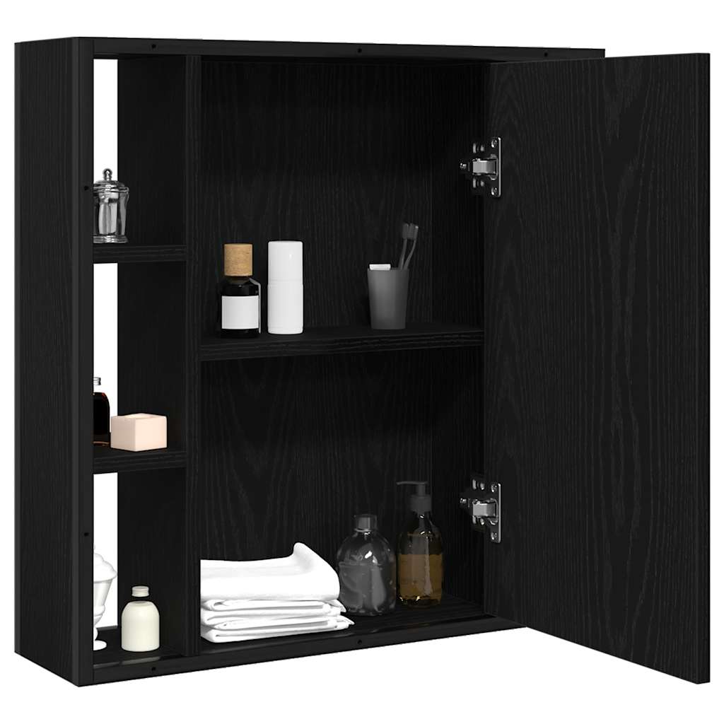 Mobiletto da bagno con specchio in rovere nero 60x16x60 cm in legno ingegnerizzato | homemem39