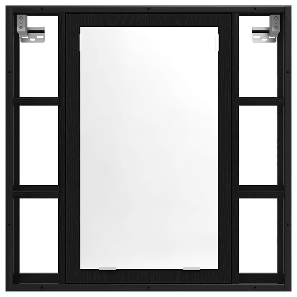 Mobiletto da bagno con specchio in rovere nero 60x16x60 cm