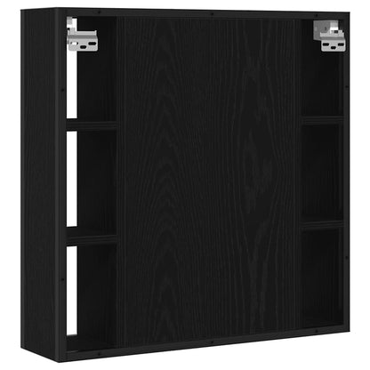 Mobiletto da bagno con specchio in rovere nero 60x16x60 cm