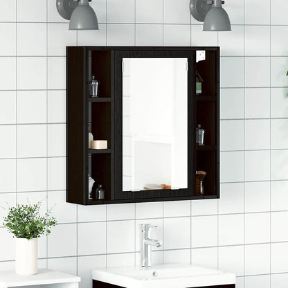 Mobiletto da bagno con specchio in rovere nero 60x16x60 cm