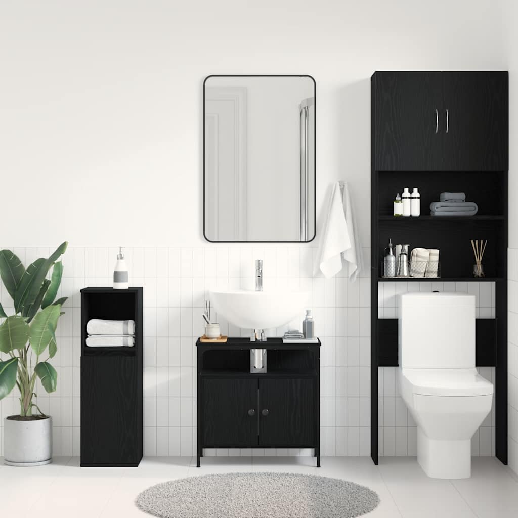 Mobile Lavabo Bagno Rovere Nero 60x30x60cm Legno Multistrato | homemem39