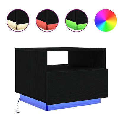 Tavolino da Soggiorno con Luci LED Rovere Nero 50x49x40 cm | homemem39