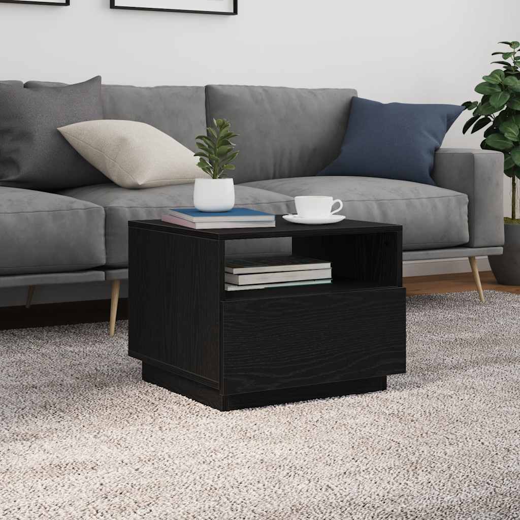 Tavolino da Soggiorno con Luci LED Rovere Nero 50x49x40 cm