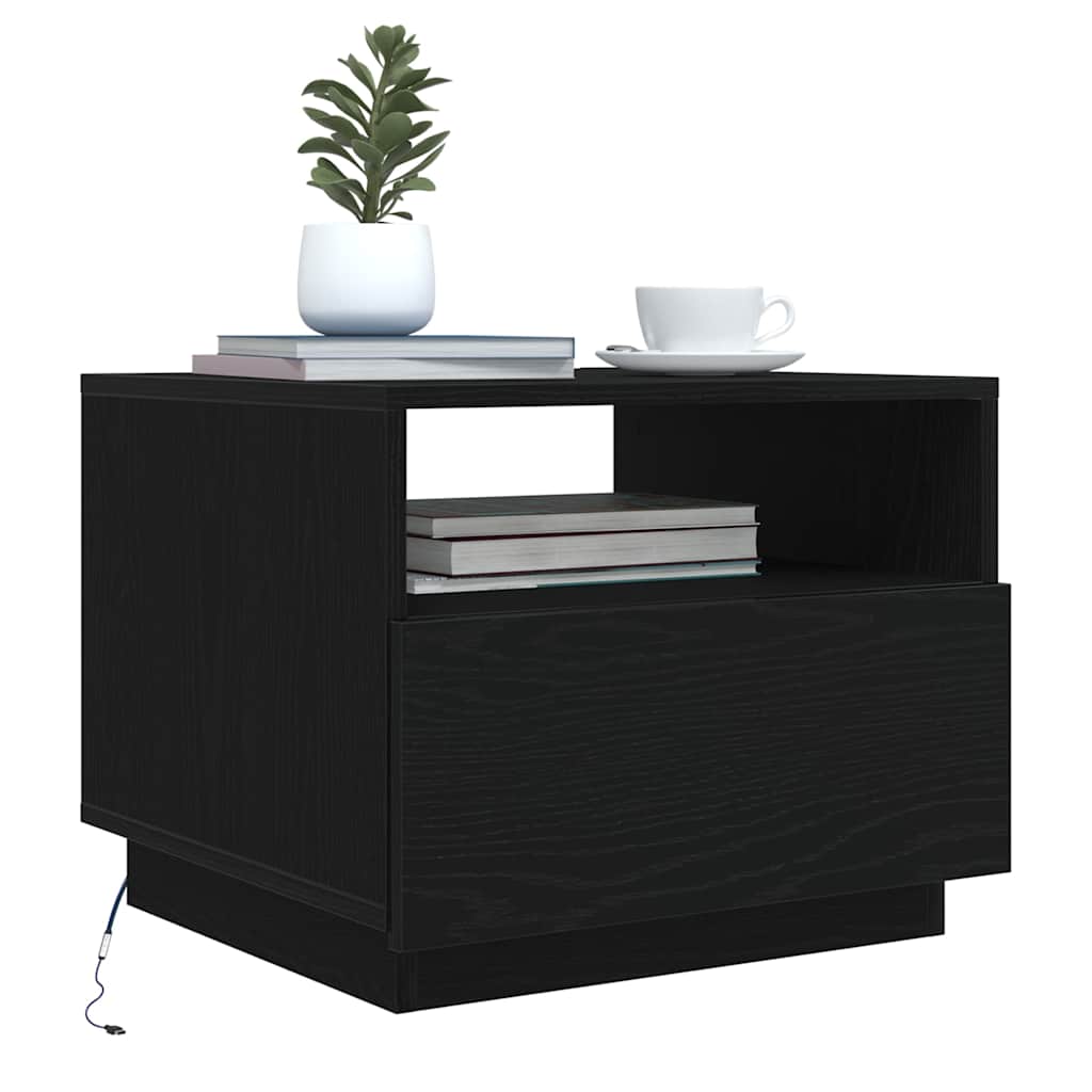 Tavolino da Soggiorno con Luci LED Rovere Nero 50x49x40 cm