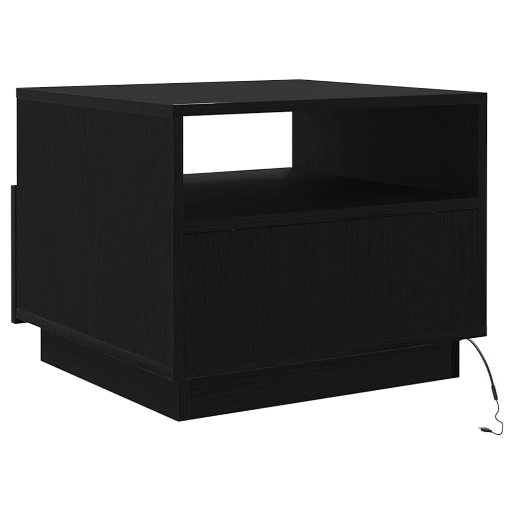 Tavolino da Soggiorno con Luci LED Rovere Nero 50x49x40 cm | homemem39