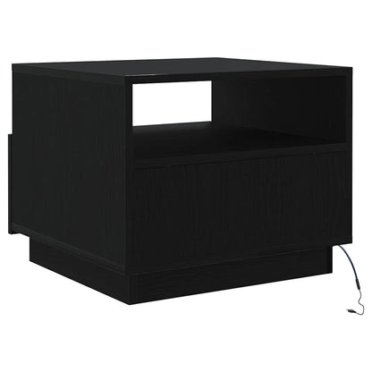 Tavolino da Soggiorno con Luci LED Rovere Nero 50x49x40 cm