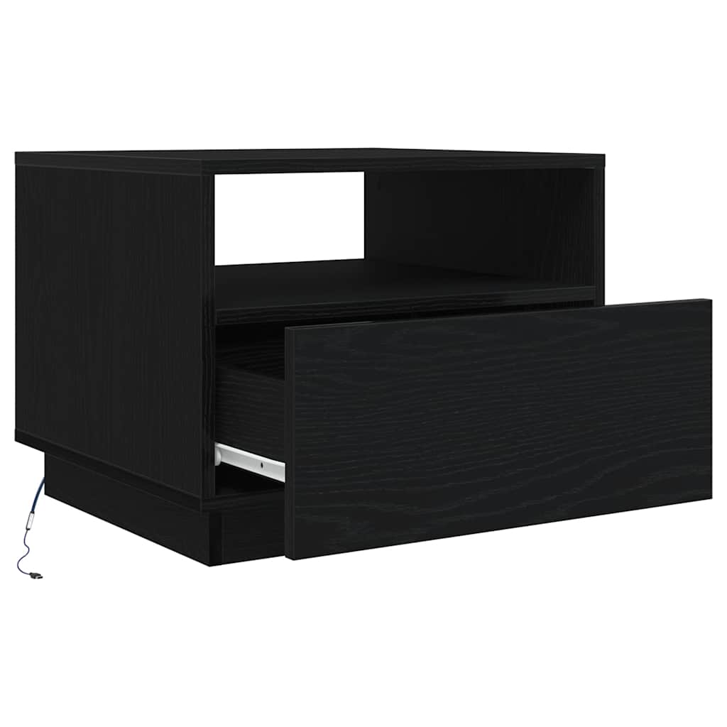 Tavolino da Soggiorno con Luci LED Rovere Nero 50x49x40 cm