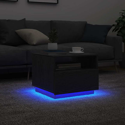Tavolino da Soggiorno con Luci LED Rovere Nero 50x49x40 cm