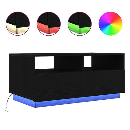 Tavolino da Soggiorno con Luci LED Rovere Nero 90x49x40 cm