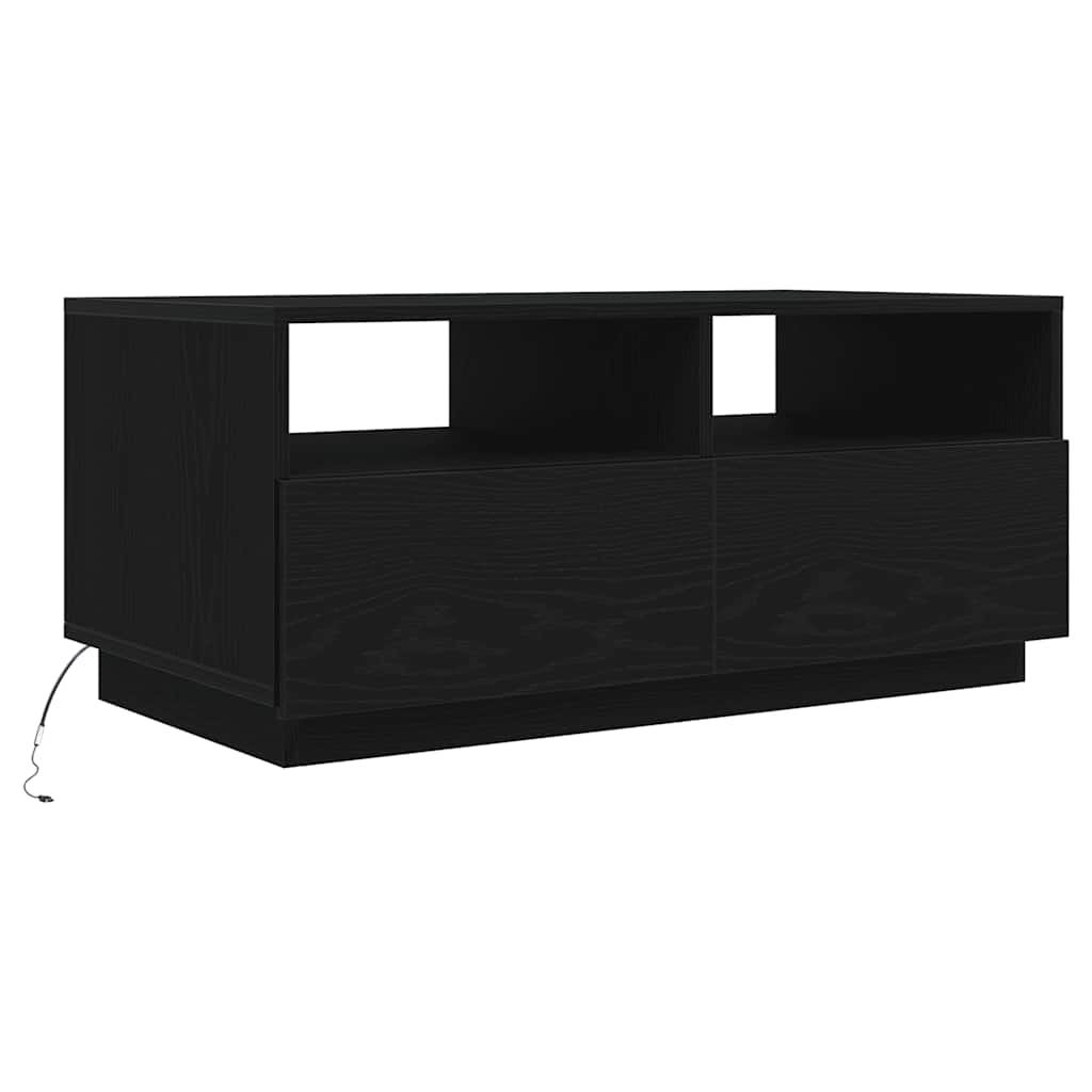 Tavolino da Soggiorno con Luci LED Rovere Nero 90x49x40 cm | homemem39