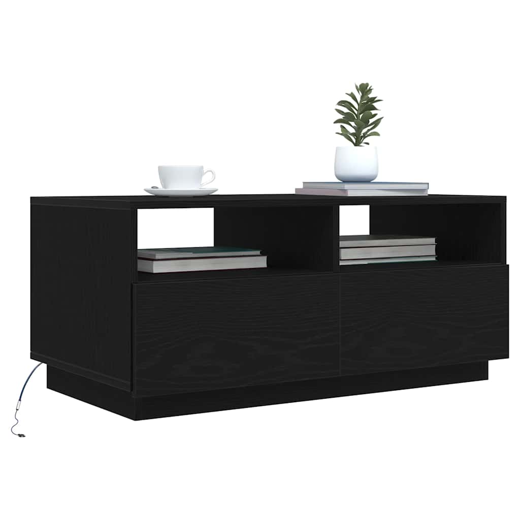 Tavolino da Soggiorno con Luci LED Rovere Nero 90x49x40 cm | homemem39