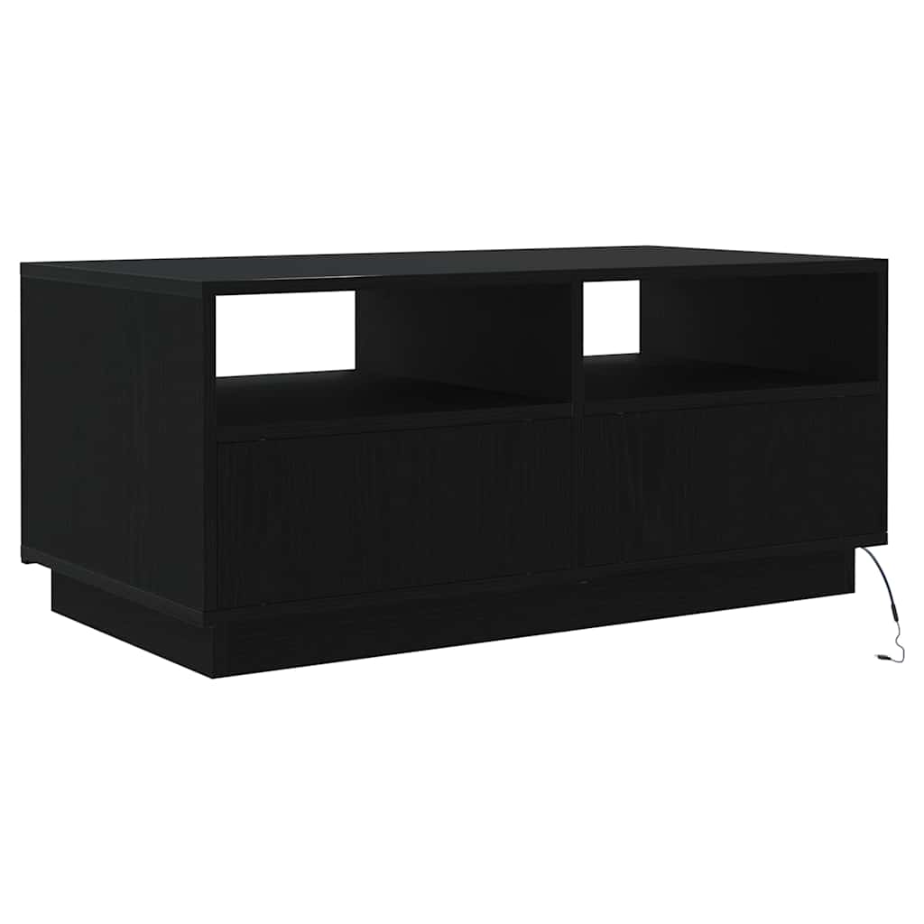 Tavolino da Soggiorno con Luci LED Rovere Nero 90x49x40 cm | homemem39