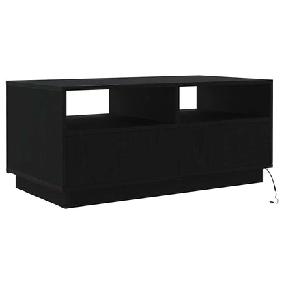Tavolino da Soggiorno con Luci LED Rovere Nero 90x49x40 cm