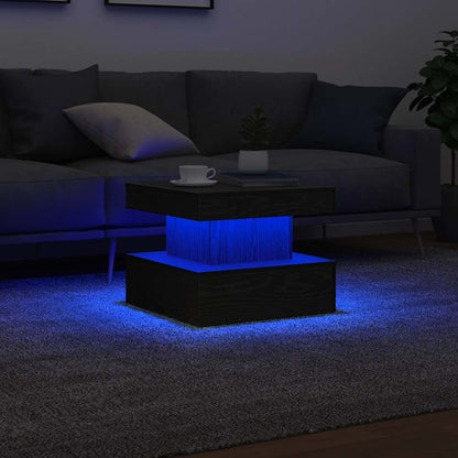 Tavolino da Salotto con Luci LED Rovere Nero 50x50x40 cm | homemem39