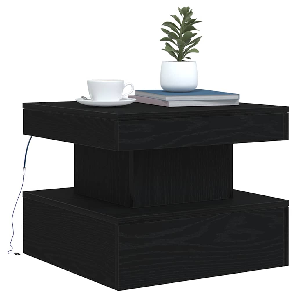 Tavolino da Salotto con Luci LED Rovere Nero 50x50x40 cm | homemem39