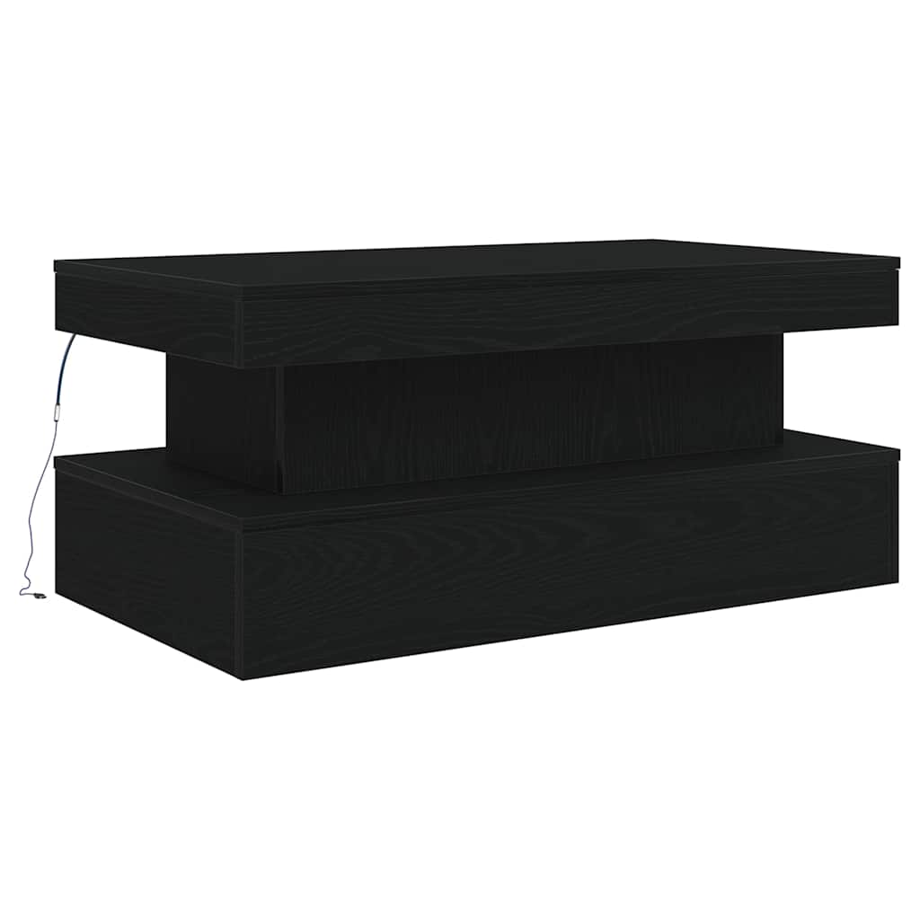 Tavolino da Soggiorno con Luci LED Rovere Nero 90x50x40 cm | homemem39