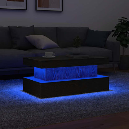 Tavolino da Soggiorno con Luci LED Rovere Nero 90x50x40 cm | homemem39