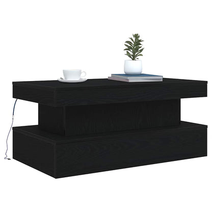 Tavolino da Soggiorno con Luci LED Rovere Nero 90x50x40 cm