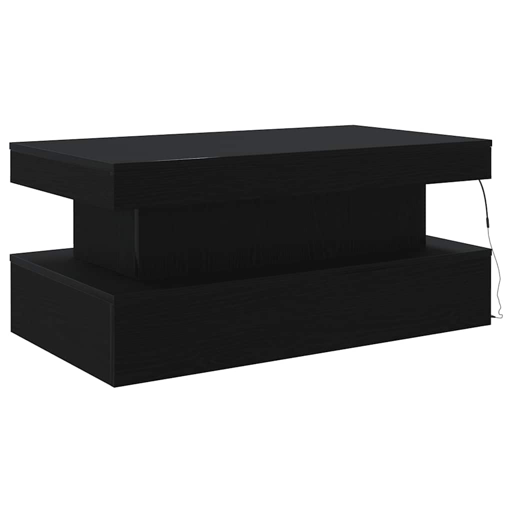 Tavolino da Soggiorno con Luci LED Rovere Nero 90x50x40 cm | homemem39