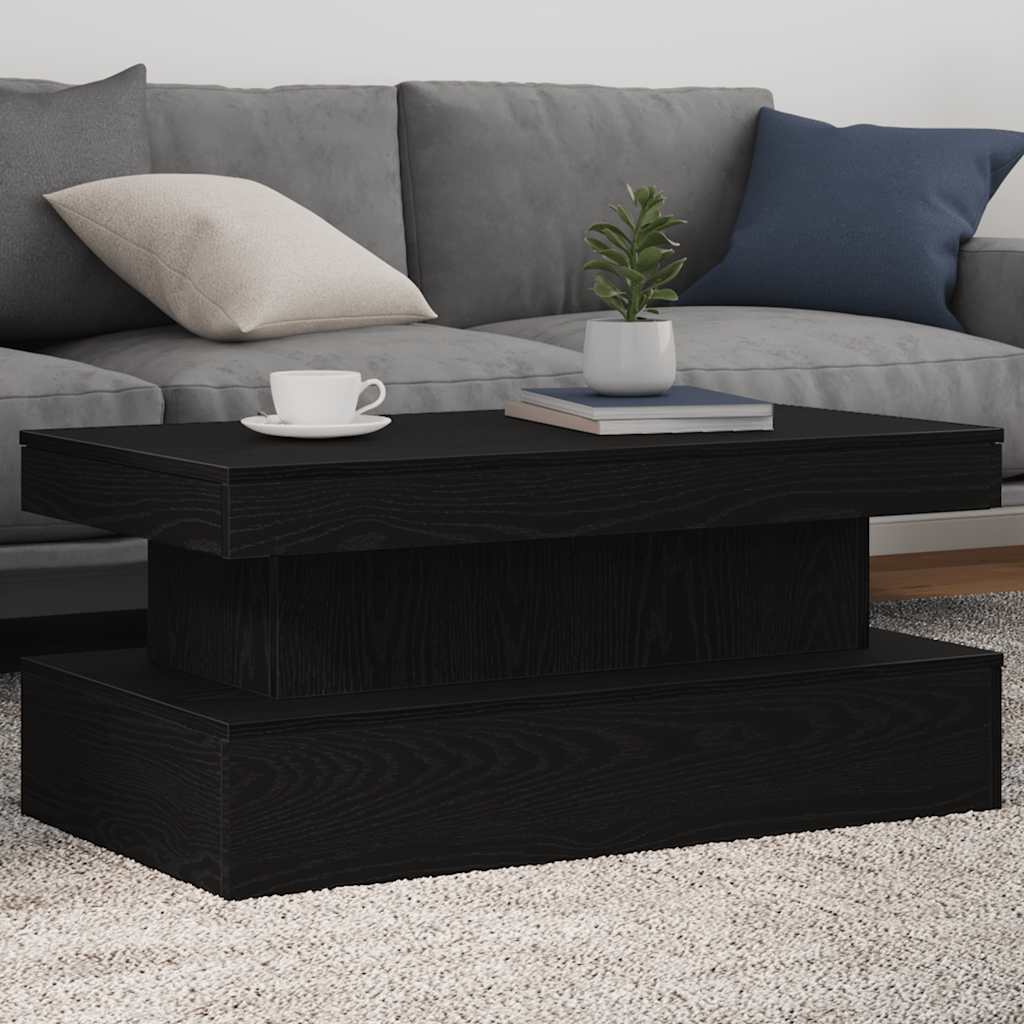 Tavolino da Soggiorno con Luci LED Rovere Nero 90x50x40 cm