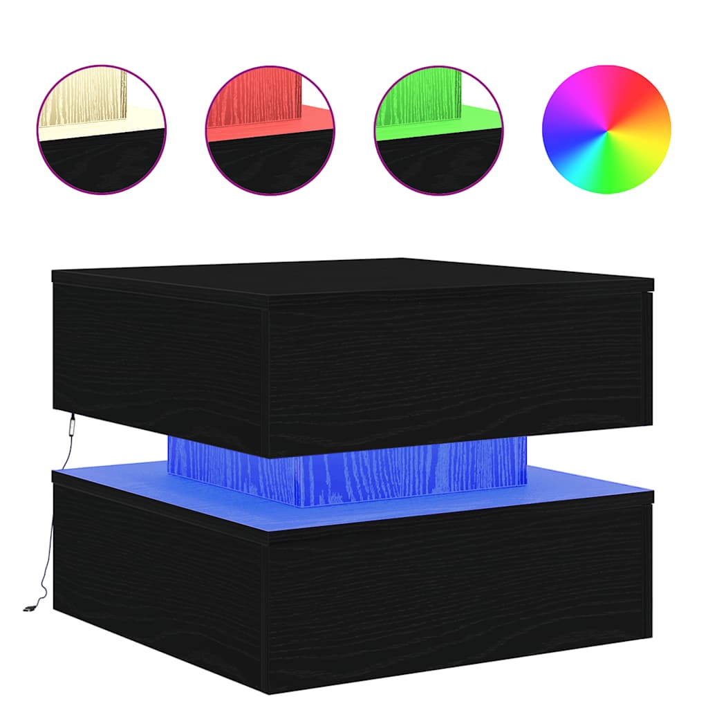 Tavolino da Salotto con Luci LED Rovere Nero 50x50x40 cm | homemem39