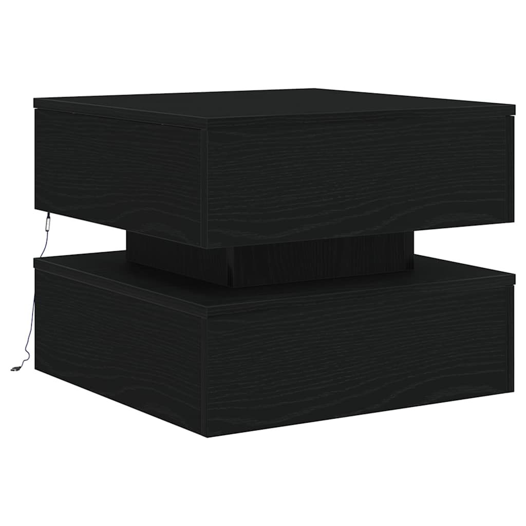 Tavolino da Salotto con Luci LED Rovere Nero 50x50x40 cm
