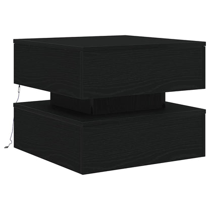 Tavolino da Salotto con Luci LED Rovere Nero 50x50x40 cm
