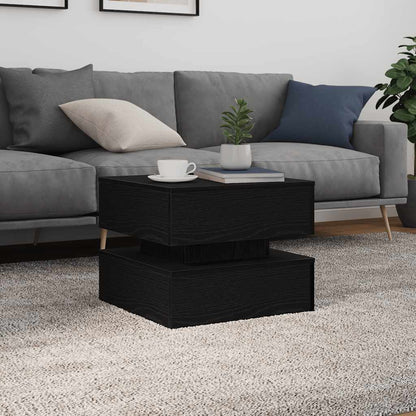 Tavolino da Salotto con Luci LED Rovere Nero 50x50x40 cm