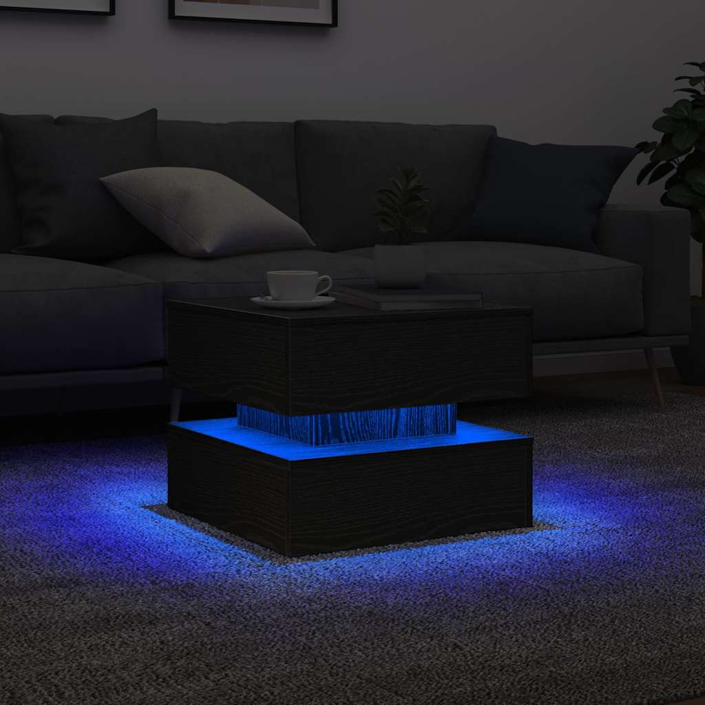 Tavolino da Salotto con Luci LED Rovere Nero 50x50x40 cm | homemem39