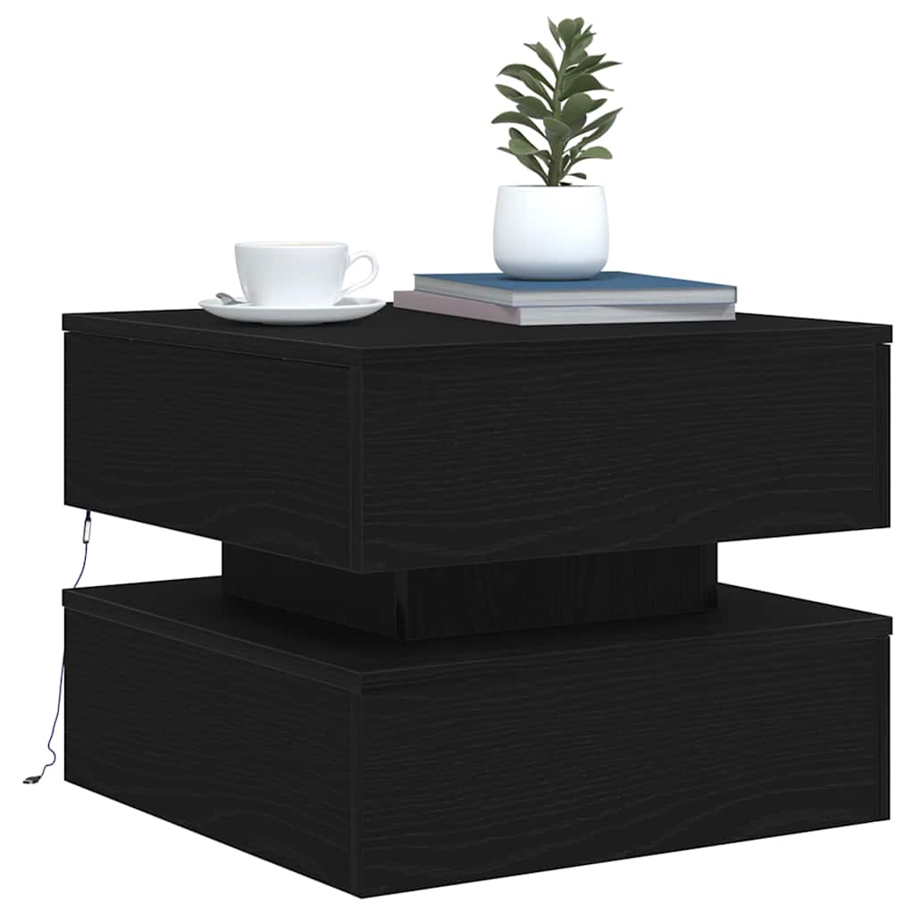 Tavolino da Salotto con Luci LED Rovere Nero 50x50x40 cm | homemem39