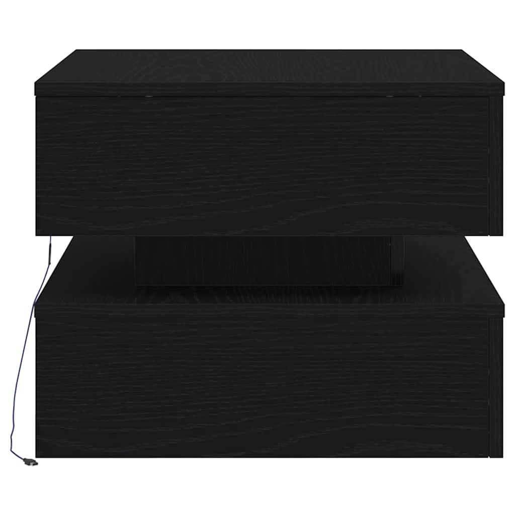 Tavolino da Salotto con Luci LED Rovere Nero 50x50x40 cm