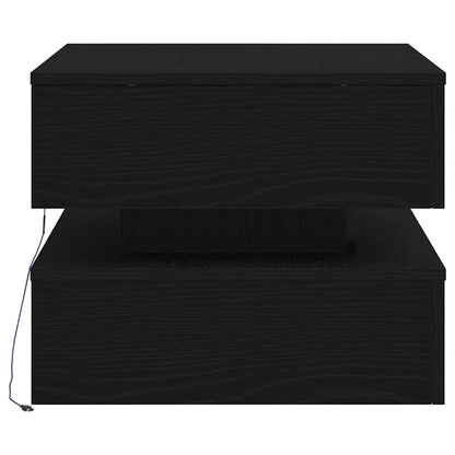 Tavolino da Salotto con Luci LED Rovere Nero 50x50x40 cm