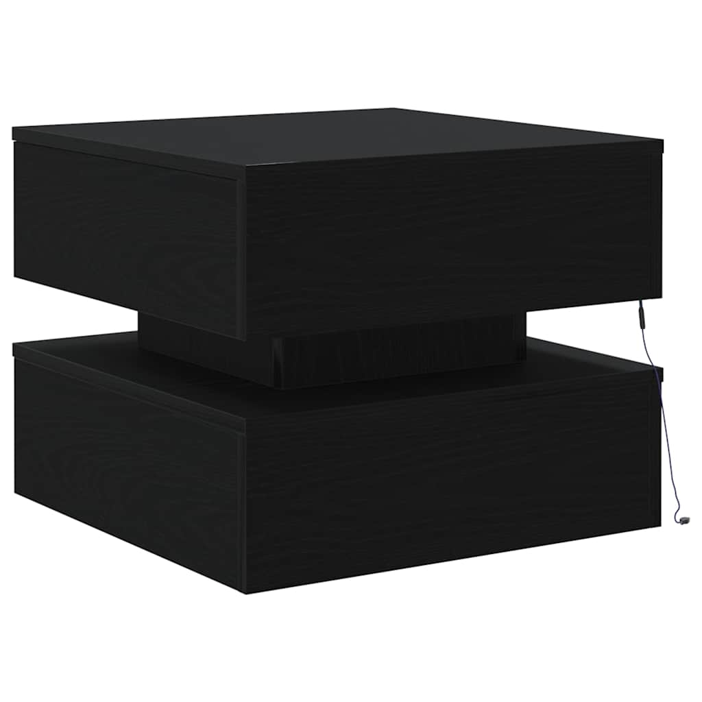 Tavolino da Salotto con Luci LED Rovere Nero 50x50x40 cm